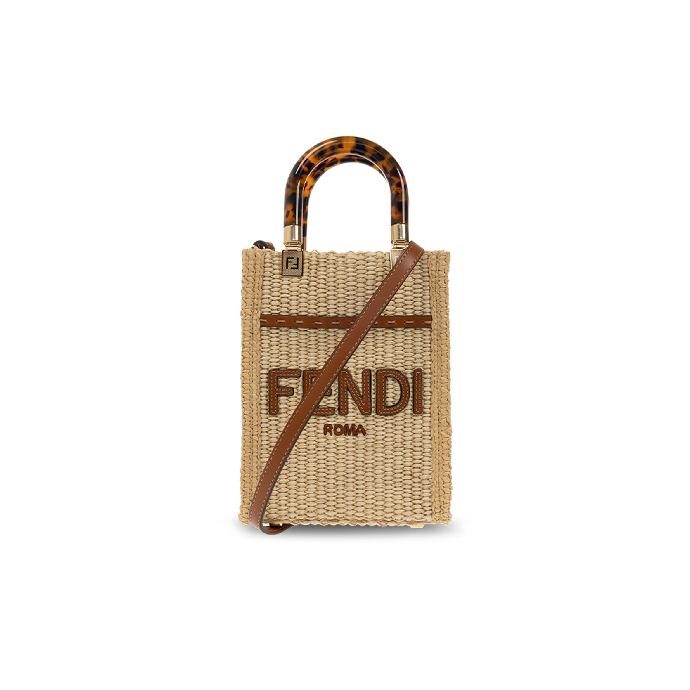F**di sunshine mini straw & leather tote (18*13.5*5.5cm)